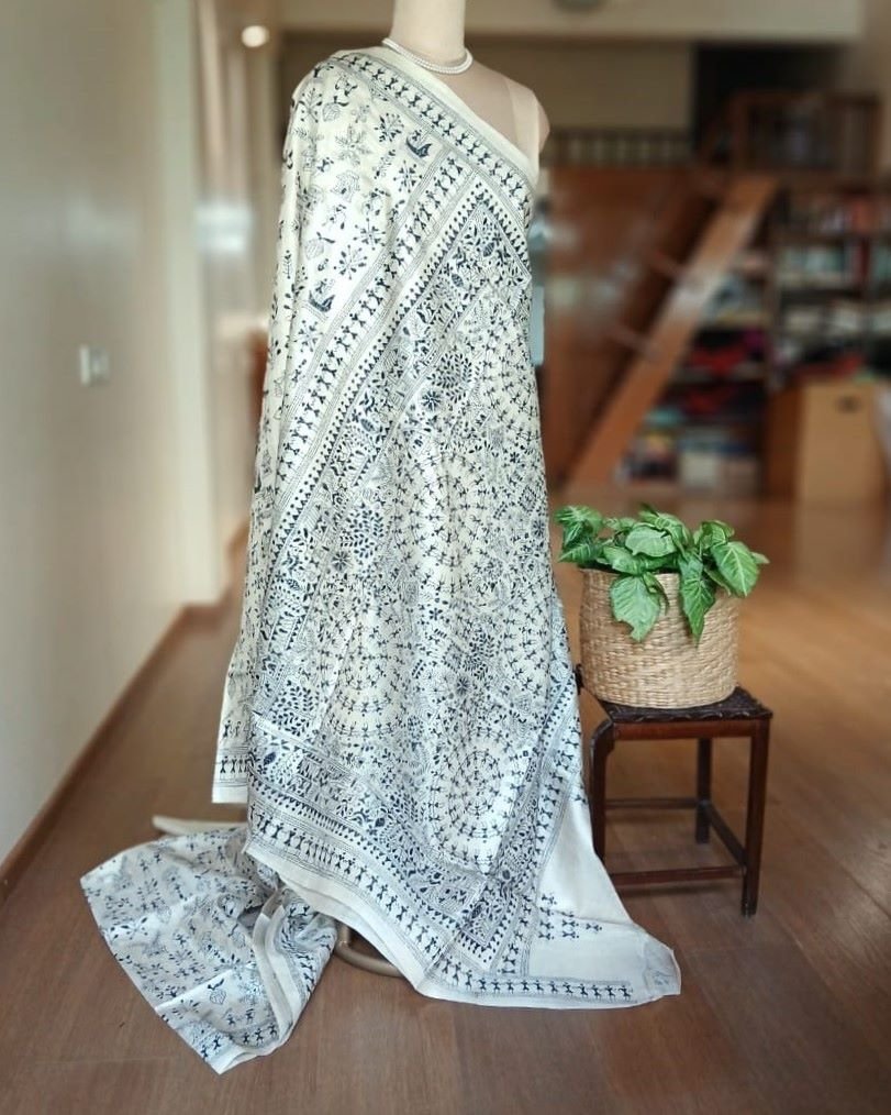 Kantha saree on Pure Tussar Silk- (SKTS1010) - Image 7