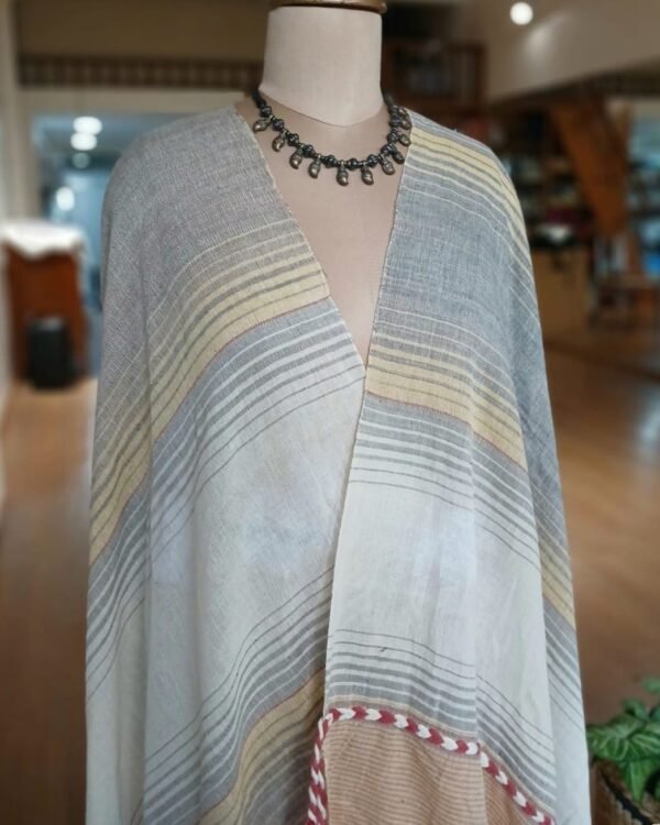 Handwoven Dupatta in Kala Cotton from Bhujodi - (HDKC0001) - Image 2