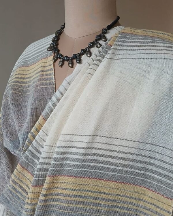 Handwoven Dupatta in Kala Cotton from Bhujodi - (HDKC0001) - Image 4
