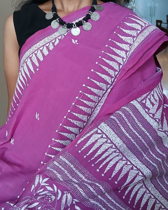 Cotton Kantha Saree from Santiniketan – (KNCS1021) - Image 2