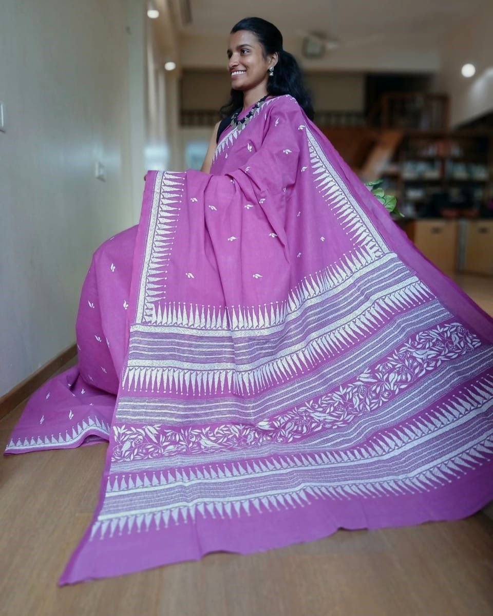 Cotton Kantha Saree from Santiniketan – (KNCS1021)