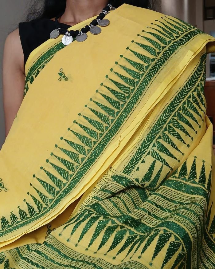 Cotton Kantha Saree from Santiniketan – (KNCS1023) - Image 3