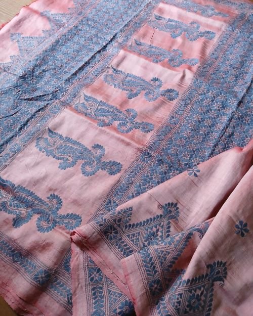 Santiniketan Kantha Saree in pure Bisnupuri Silk – (SNBK1024) - Image 12