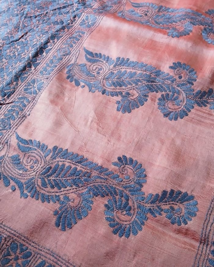 Santiniketan Kantha Saree in pure Bisnupuri Silk – (SNBK1024) - Image 10