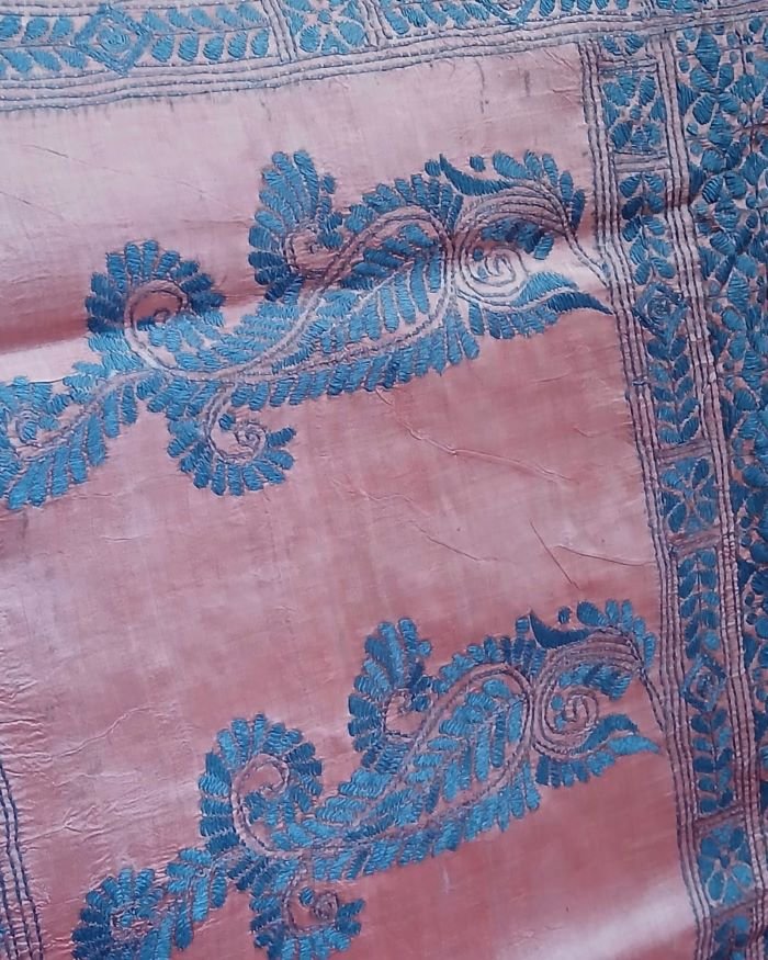 Santiniketan Kantha Saree in pure Bisnupuri Silk – (SNBK1024) - Image 8