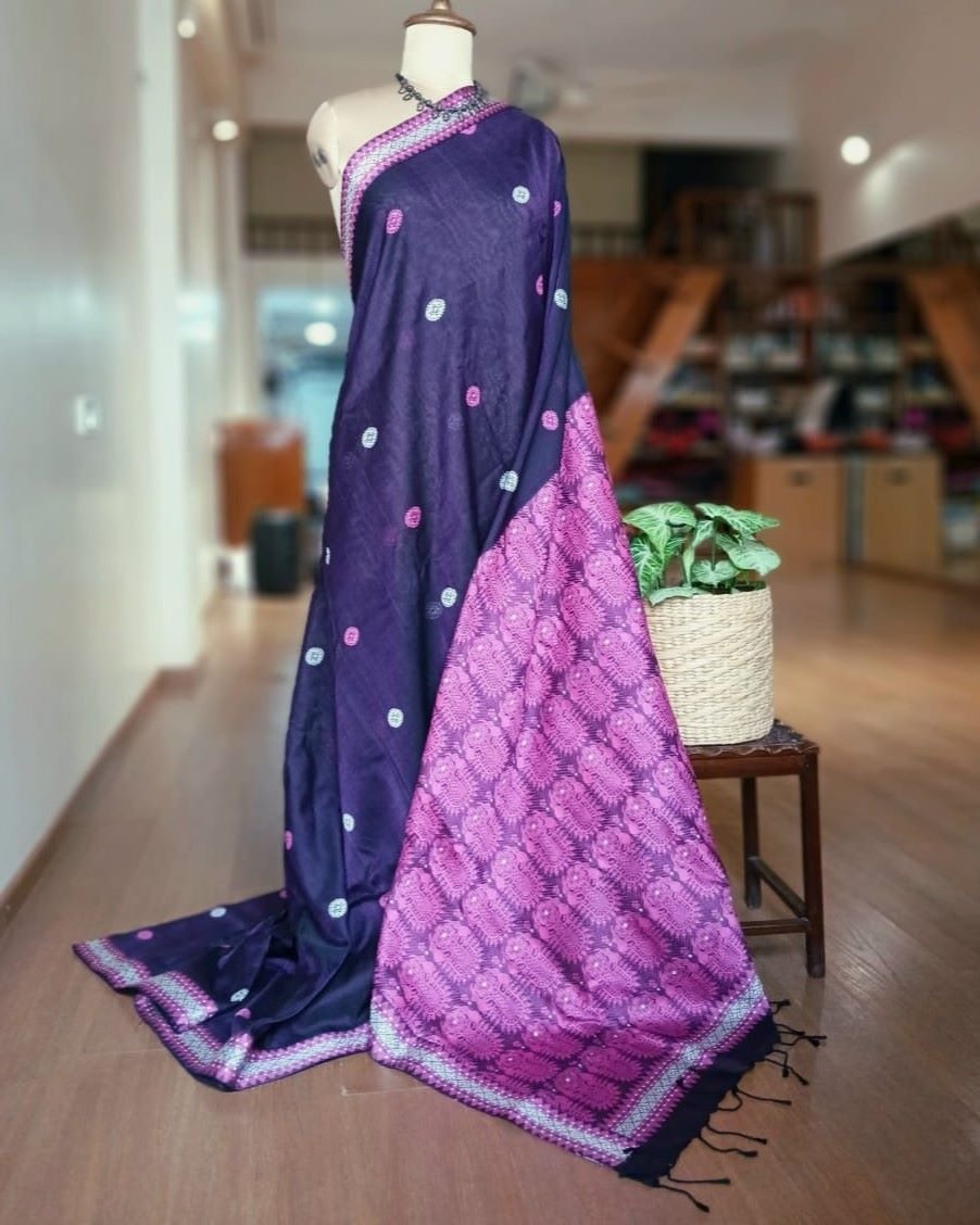 Assam Paat (Mulberry Silk) x Fine Cotton Handweave Saree – (APHS0002) - Image 2