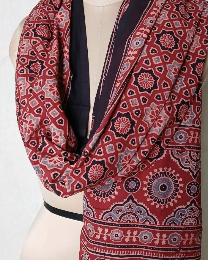 Ajrakh Handblock Dupatta in Natural Dyes - (AHDN0001)