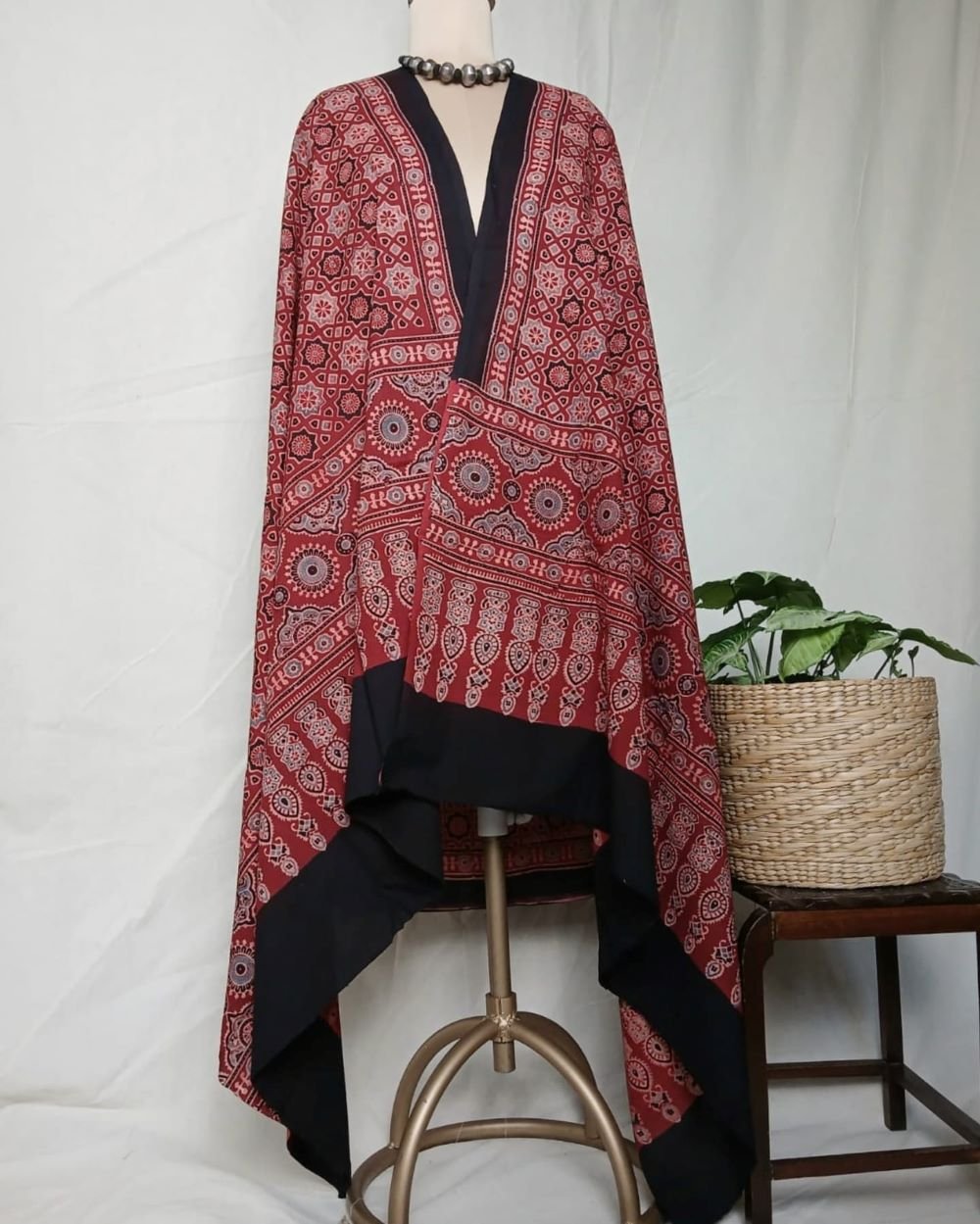 Ajrakh Handblock Dupatta in Natural Dyes - (AHDN0001) - Image 2