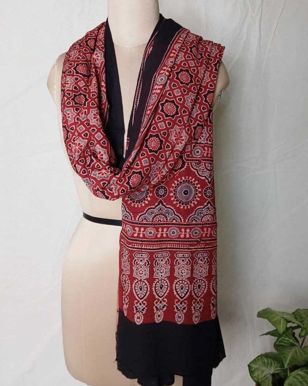 Ajrakh Handblock Dupatta in Natural Dyes - (AHDN0001) - Image 3