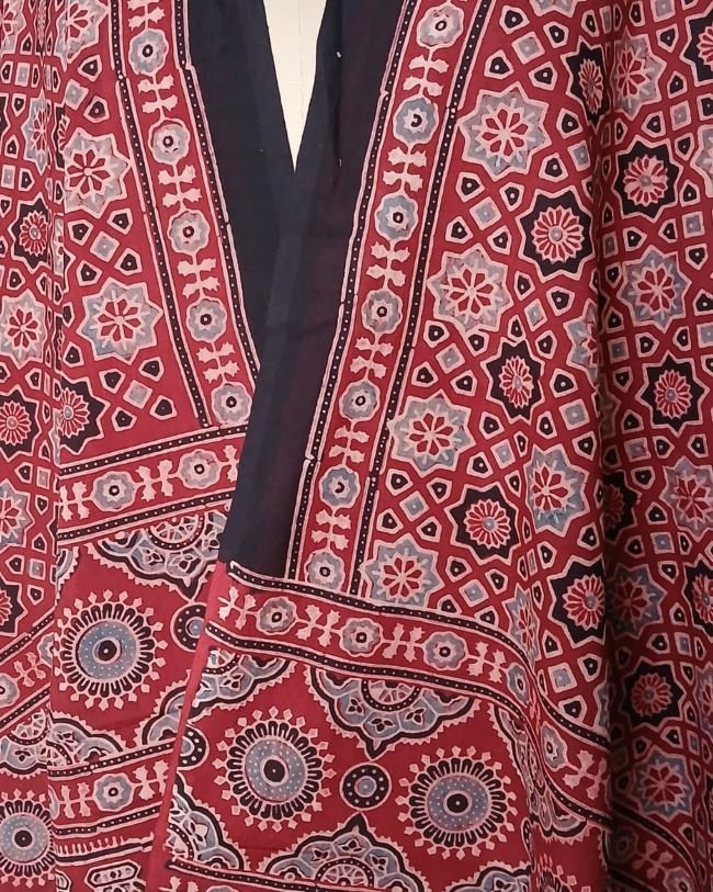Ajrakh Handblock Dupatta in Natural Dyes - (AHDN0001) - Image 4