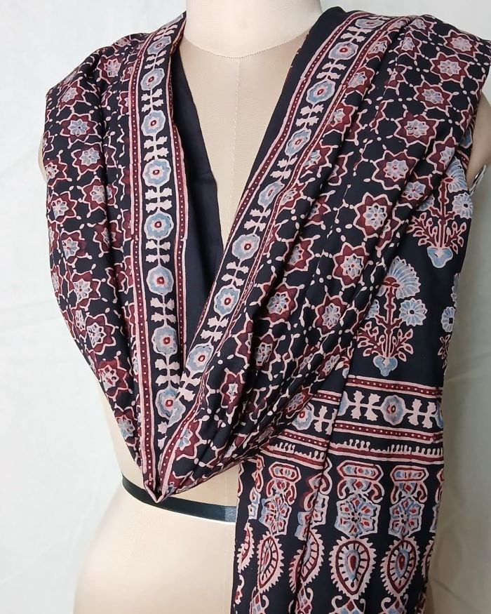 Ajrakh Handblock Dupatta in Natural Dyes - (AHDN0004)