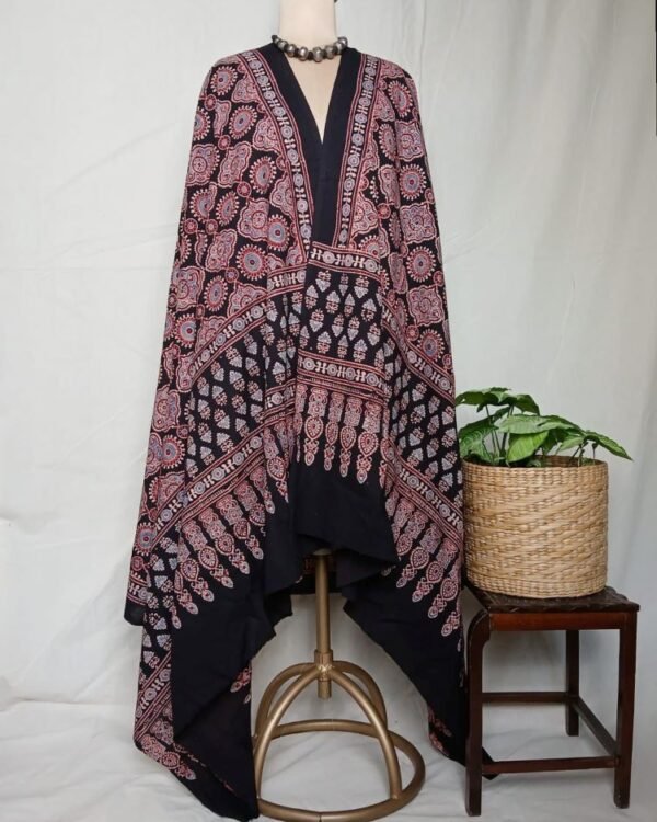 Ajrakh Handblock Dupatta in Natural Dyes - (AHDN0002) - Image 2