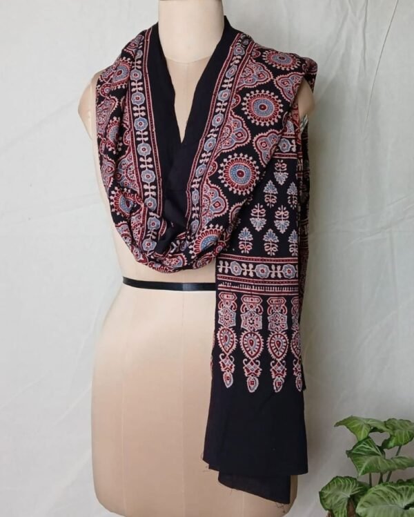 Ajrakh Handblock Dupatta in Natural Dyes - (AHDN0002) - Image 3