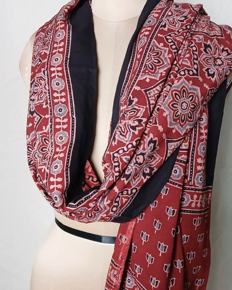 Ajrakh Handblock Dupatta in Natural Dyes - (AHDN0003)