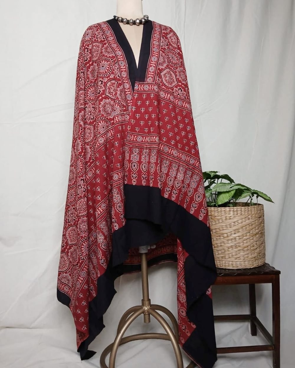Ajrakh Handblock Dupatta in Natural Dyes - (AHDN0003) - Image 2