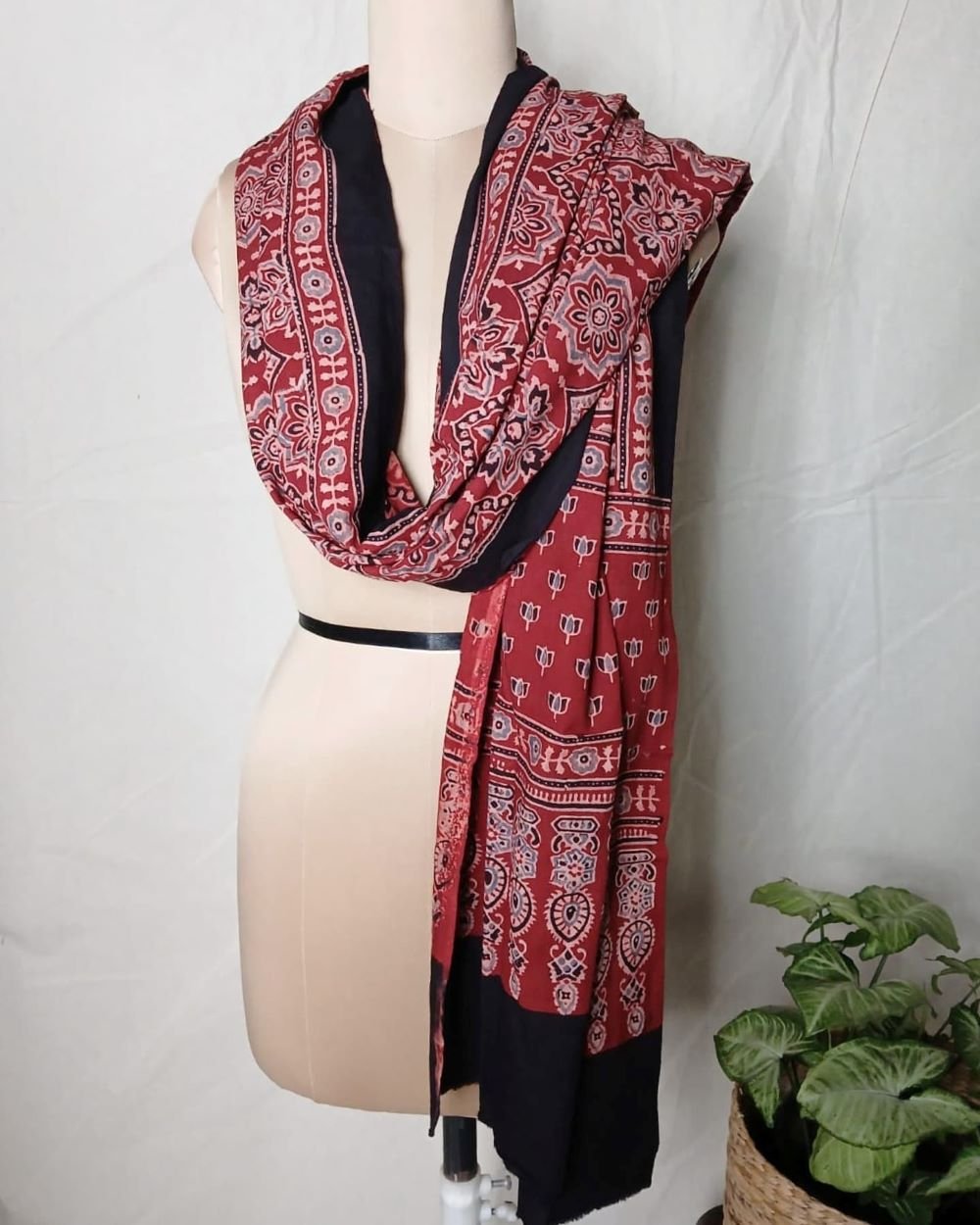 Ajrakh Handblock Dupatta in Natural Dyes - (AHDN0003) - Image 3