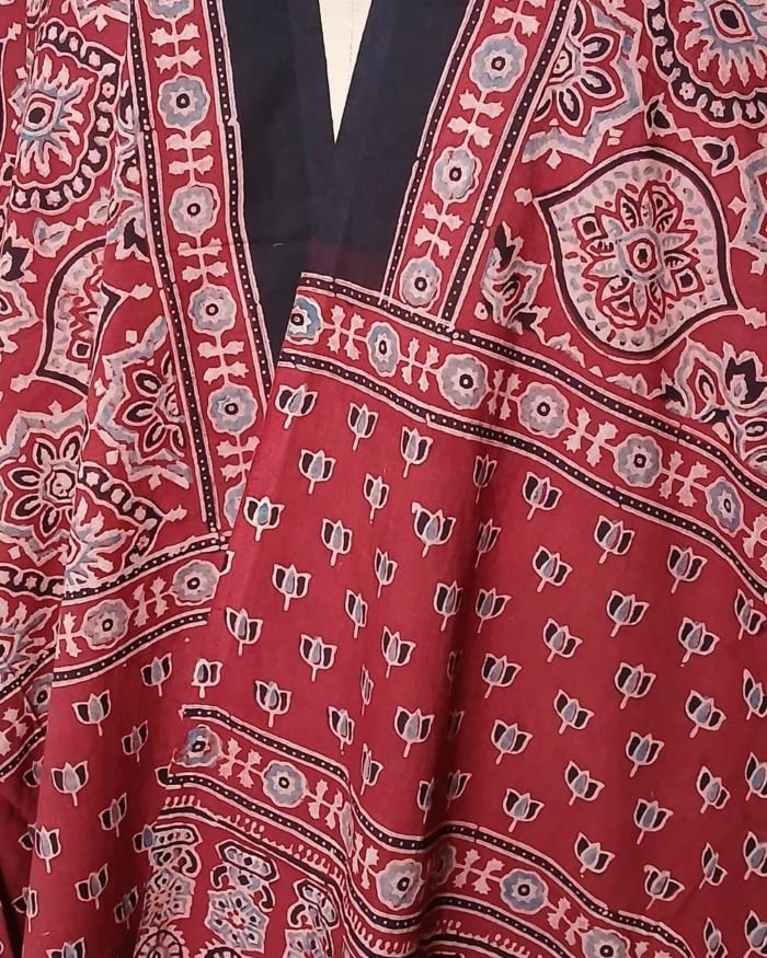 Ajrakh Handblock Dupatta in Natural Dyes - (AHDN0003) - Image 4