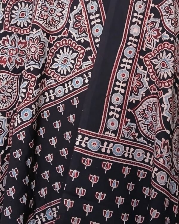 Ajrakh Handblock Dupatta in Natural Dyes – (AHDN0005) - Image 4