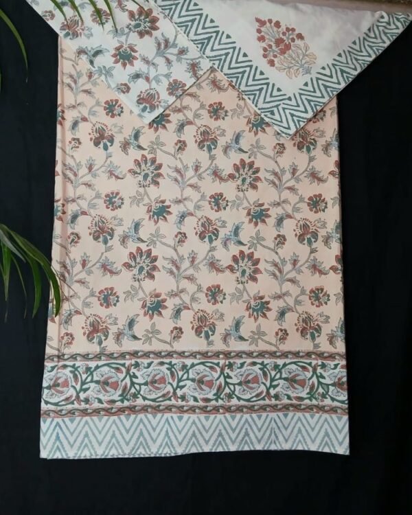 Blockprint Double Bedsheet with matching pillowcases – (DBST0010)