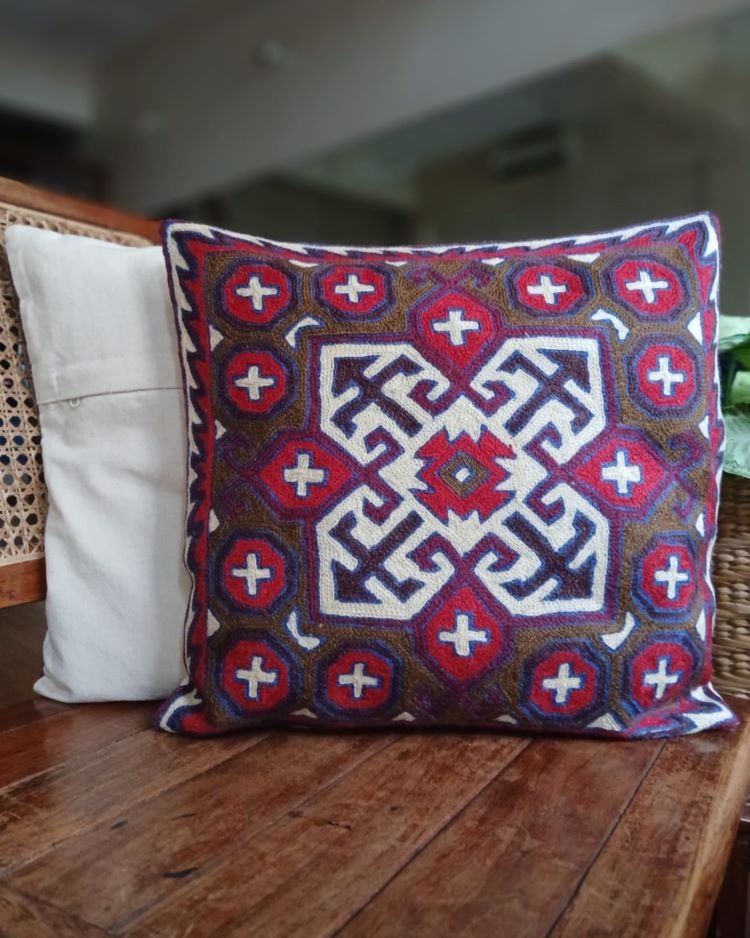 Crewel embroidered chainstitch Kilim Motif Cushion Covers - (CCMC0006) - Image 3