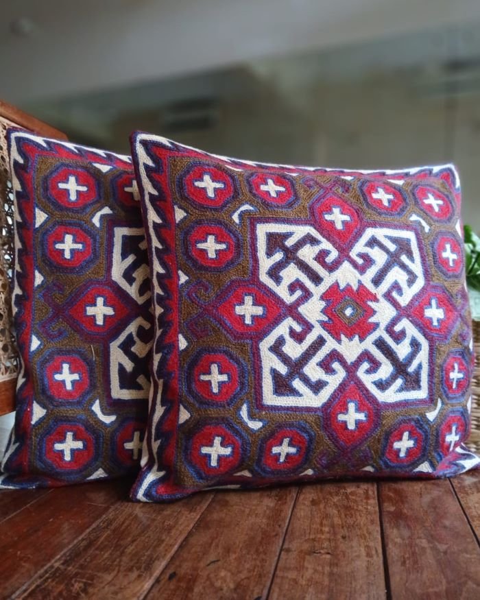 Crewel embroidered chainstitch Kilim Motif Cushion Covers - (CCMC0006) - Image 2