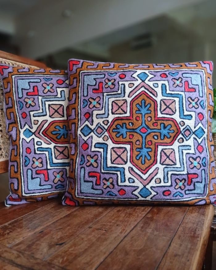 Crewel embroidered chainstitch Kilim Motif Cushion Covers - (CCMC0007)