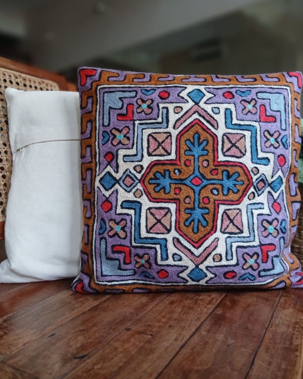 Crewel embroidered chainstitch Kilim Motif Cushion Covers - (CCMC0007) - Image 3