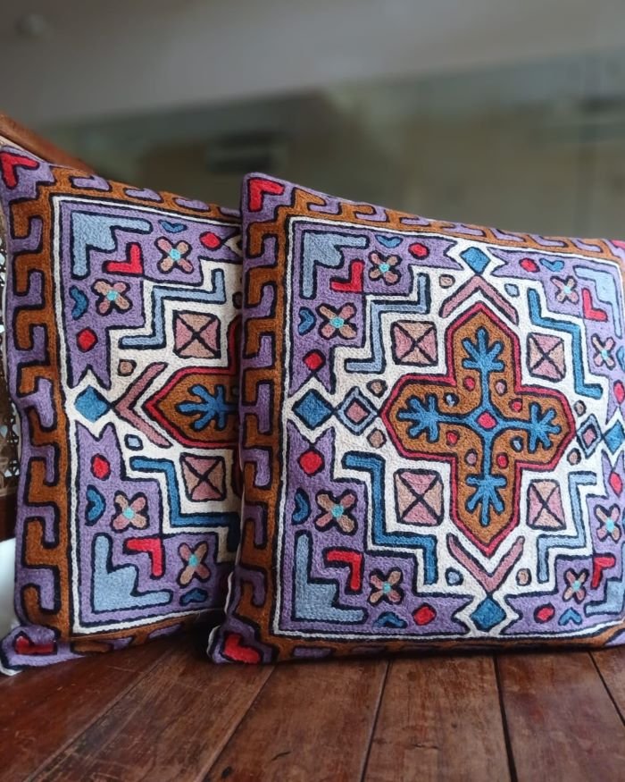 Crewel embroidered chainstitch Kilim Motif Cushion Covers - (CCMC0007) - Image 2