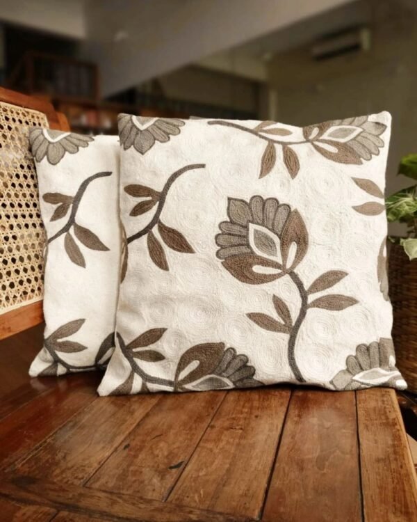 Crewel embroidered Floral Motif Cushion Covers - (CCMC0004) - Image 2