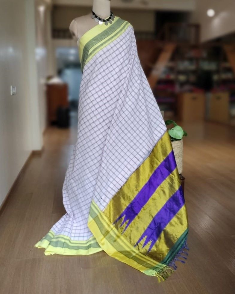Yellow Mercerized Cotton Silk Handloom Ilkal Saree