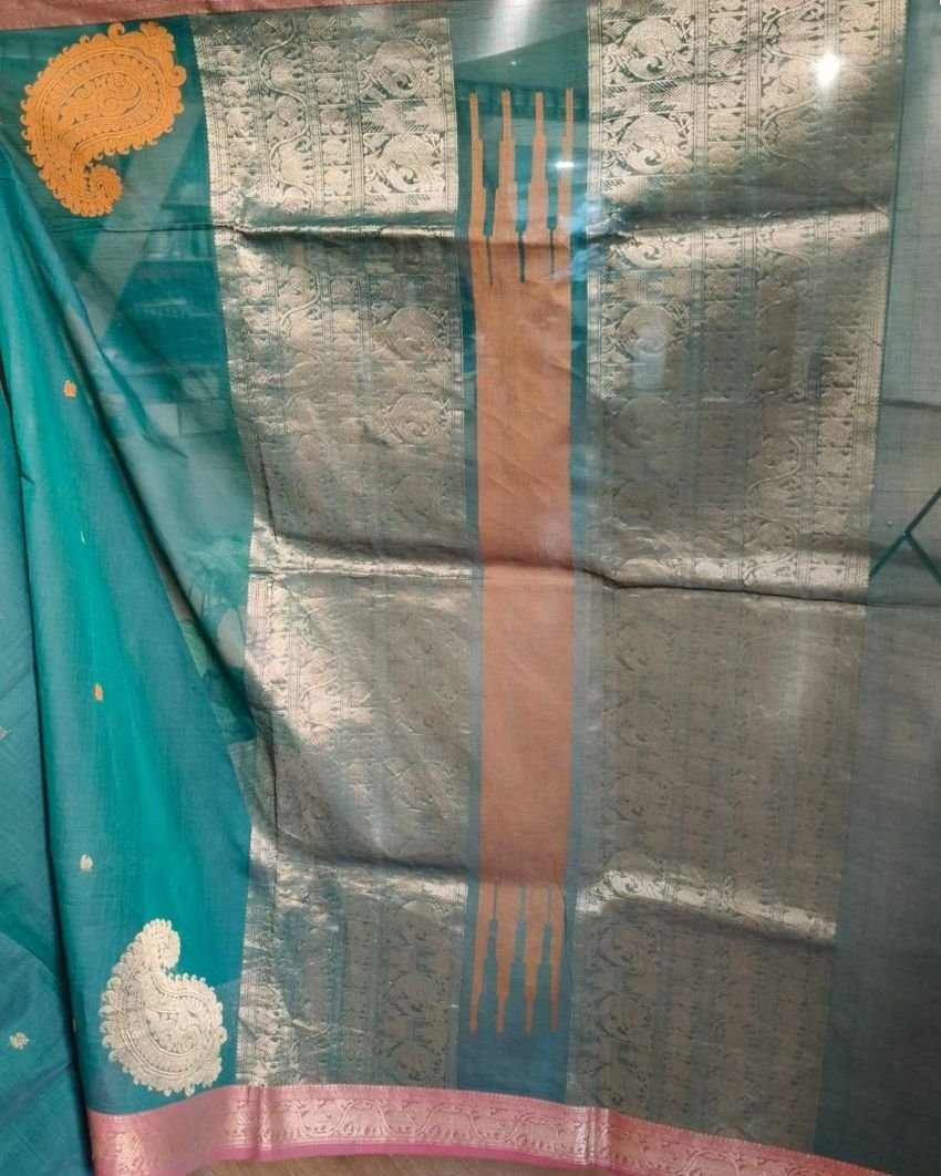 Kanchi Cotton Handweave with zari border - (KANC1136) - Image 10