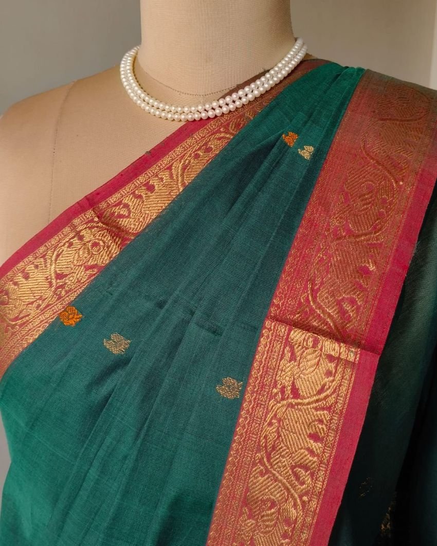 Kanchi Cotton Handweave with zari border - (KANC1136) - Image 4