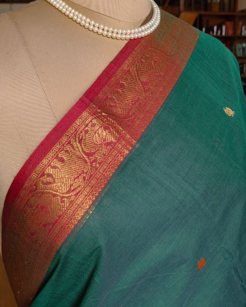 Kanchi Cotton Handweave with zari border - (KANC1136) - Image 6