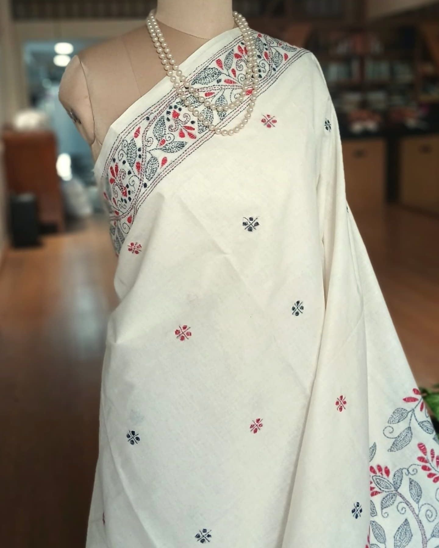 Cotton Kantha Saree from Santiniketan – (KNCS1026) - Image 5