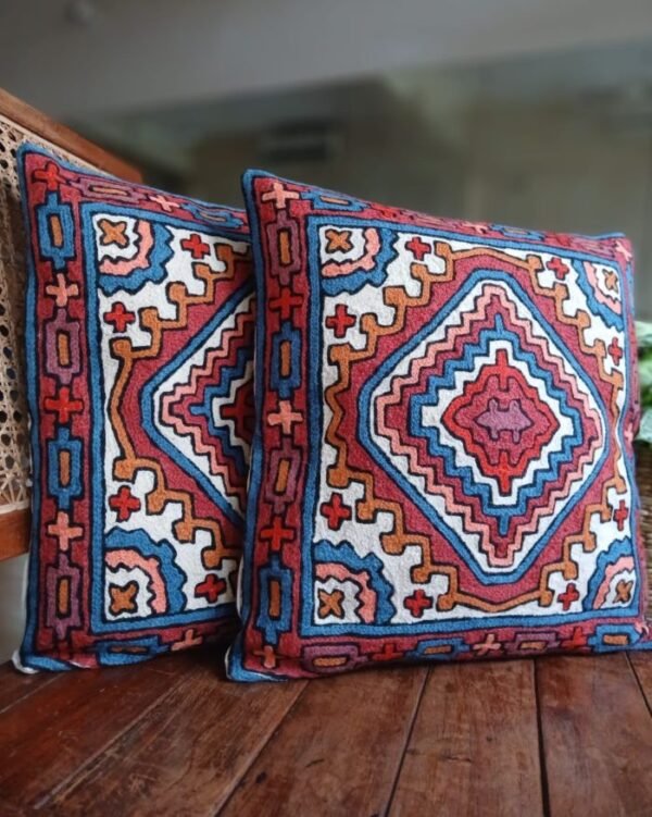 Crewel embroidered chainstitch Kilim Motif Cushion Covers – (CCMC0009) - Image 2