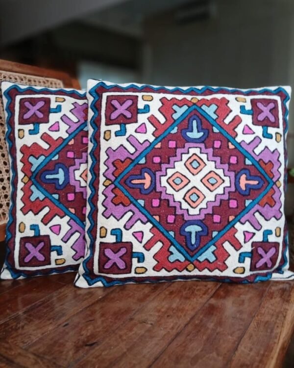 Crewel embroidered chainstitch Kilim Motif Cushion Covers – (CCMC0013)