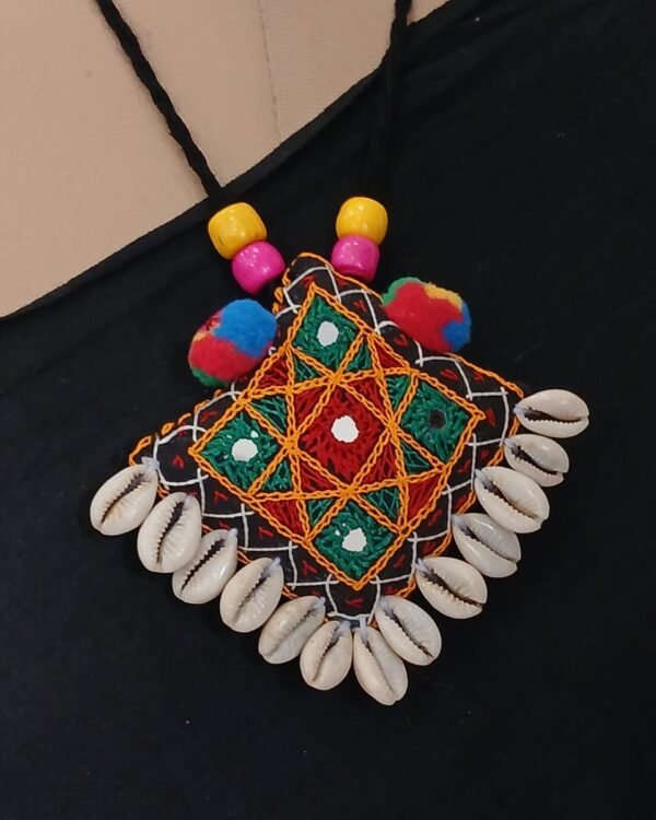 Colourful Meghwal Hand Embroidered necklace – (CMHE0034) - Image 3
