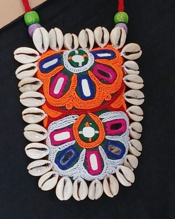 Colourful Meghwal Hand Embroidered necklace – (CMHE0024) - Image 3