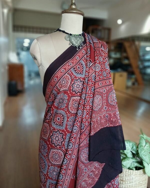 Ajrakh Mul Cotton Saree – (AMCS1037) - Image 6