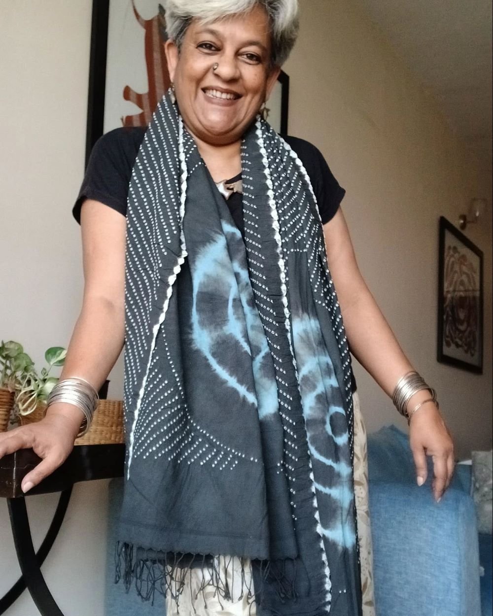 Cotton Stole with very fine designer Bandhani Work - (CSBW0003) - Image 2