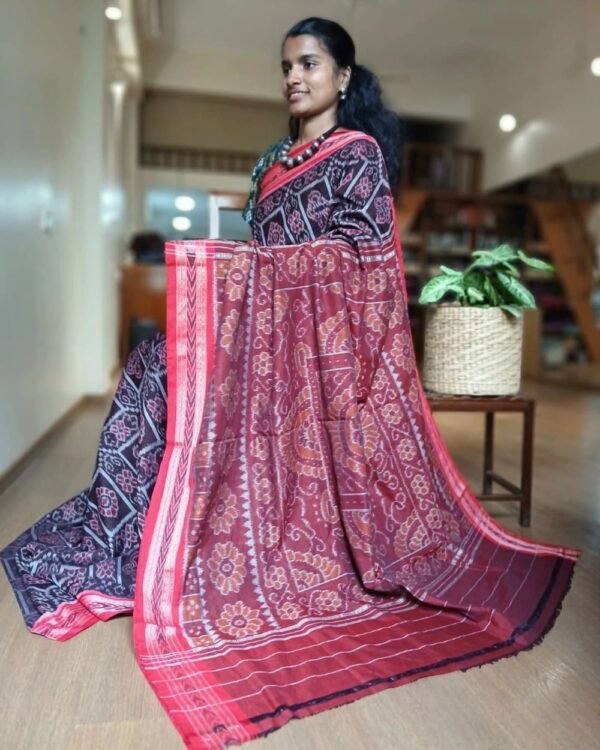 Purplish-Brown Nuapatna single ikat handloom saree - (NSIS0014)