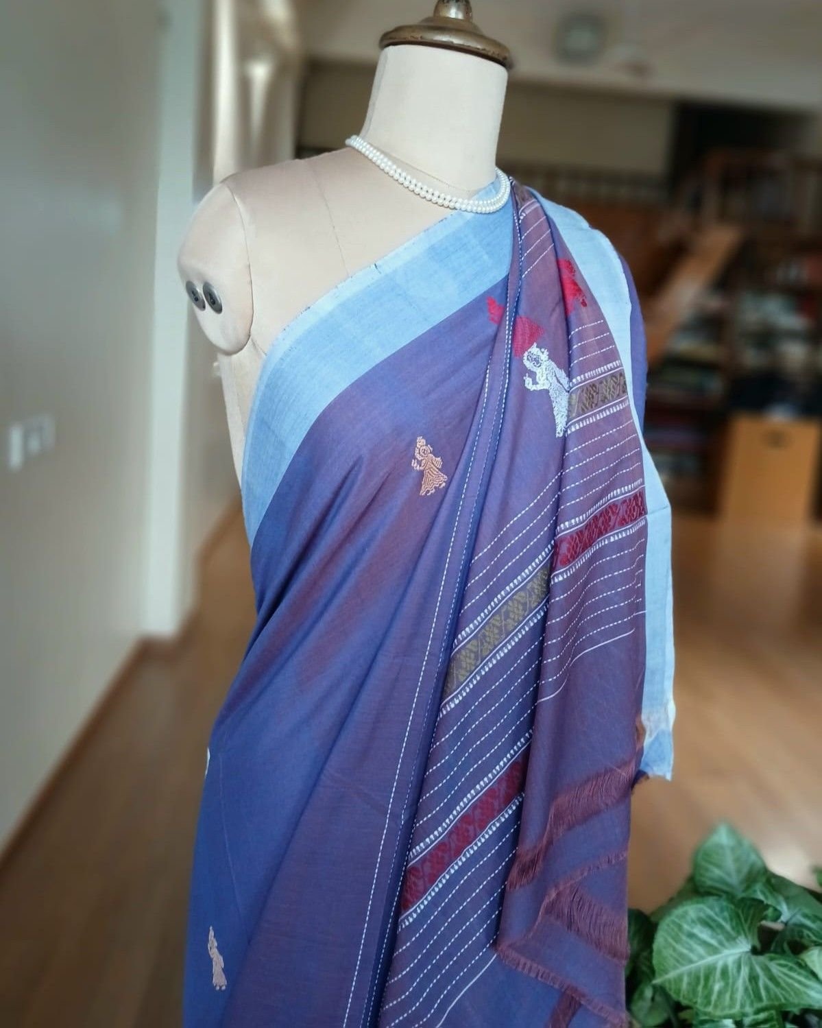 Gollabhama (milkmaid / gopika) handweave saree in cotton – (WGHS0020) - Image 4
