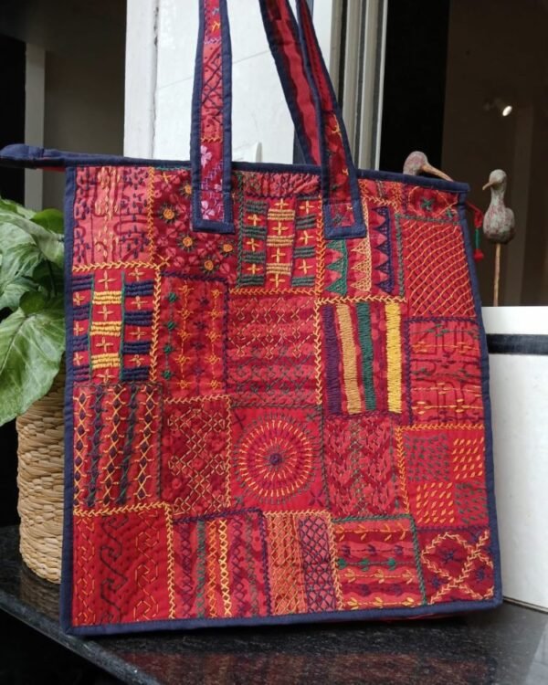 Boho Patchwork Tote Bag with Hand-Embroidery -(TOTB1020) - Image 3
