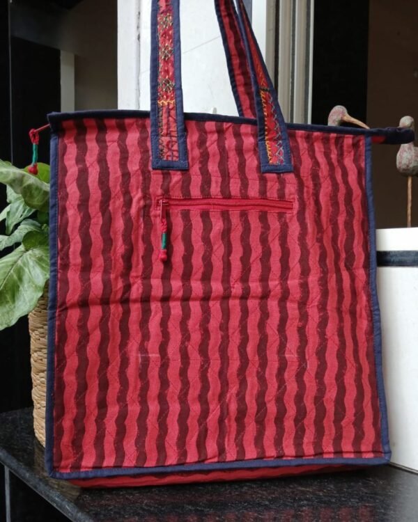 Boho Patchwork Tote Bag with Hand-Embroidery -(TOTB1020) - Image 4