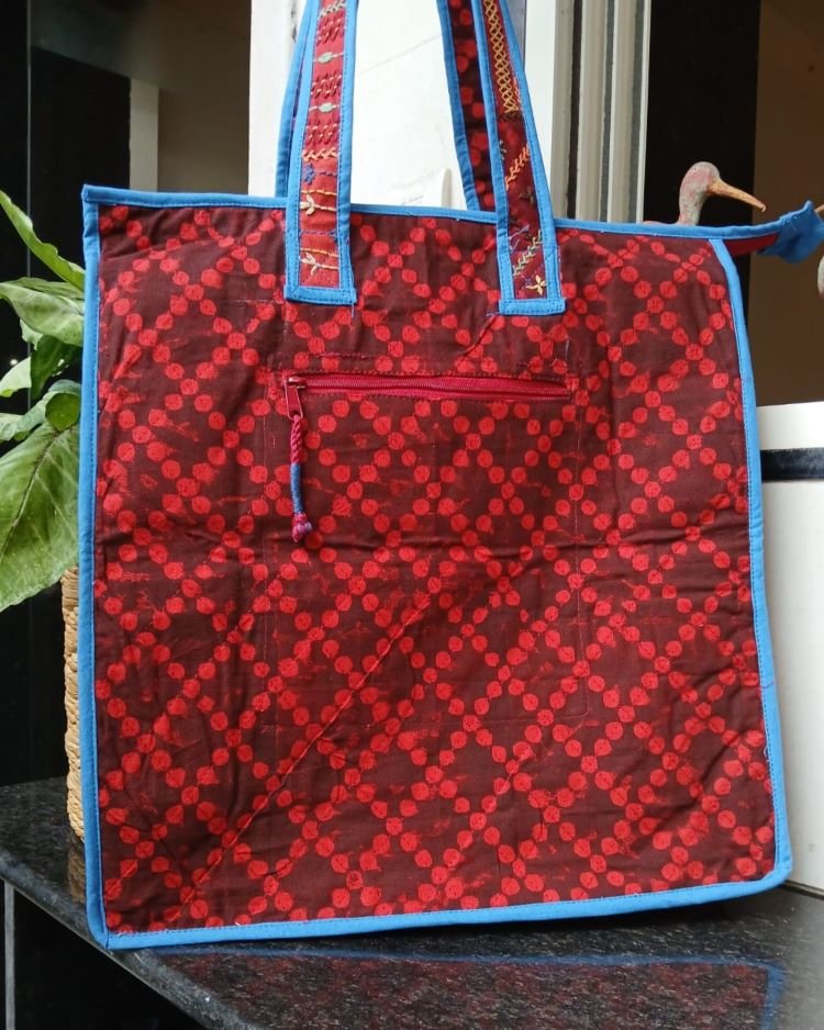 Boho Patchwork Tote Bag with Hand-Embroidery -(TOTB1021) - Image 3