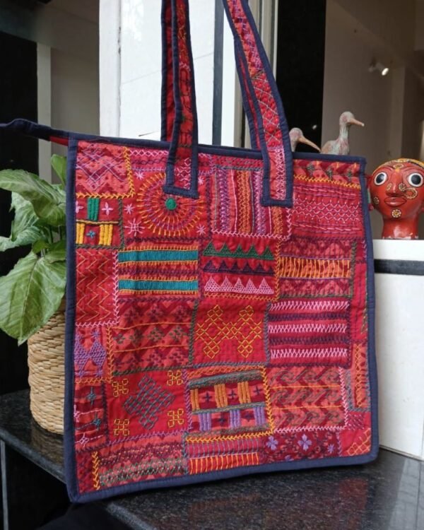 Boho Patchwork Tote Bag with Hand-Embroidery -(TOTB1015) - Image 4