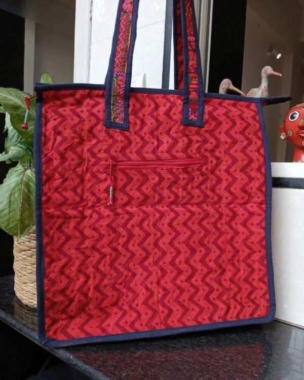 Boho Patchwork Tote Bag with Hand-Embroidery -(TOTB1015) - Image 3