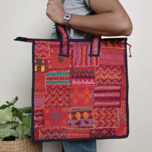 Boho Patchwork Tote Bag with Hand-Embroidery -(TOTB1015)