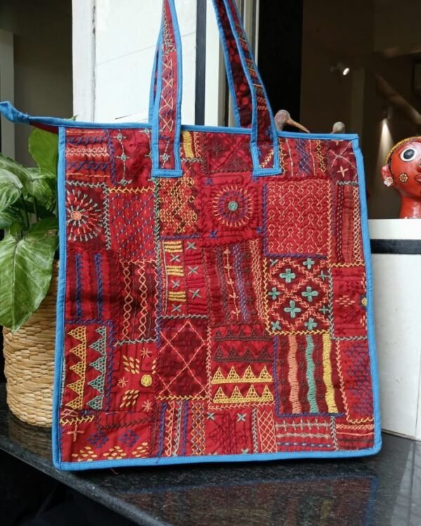 Boho Patchwork Tote Bag with Hand-Embroidery -(TOTB1018) - Image 4