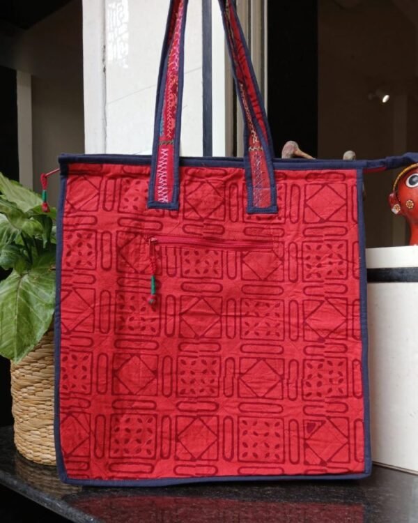 Boho Patchwork Tote Bag with Hand-Embroidery -(TOTB1019) - Image 3